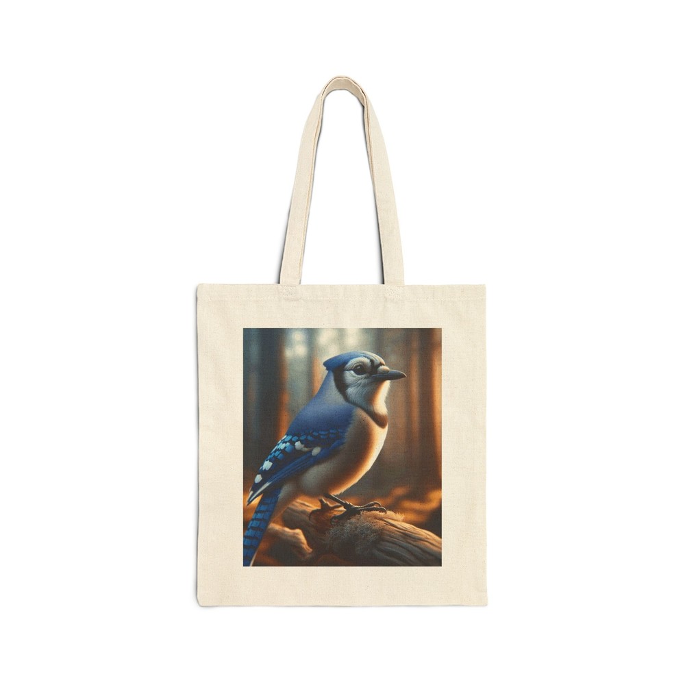 Bluejay on Tree Limb Cotton Canvas Tote Bag - Everyday Carry Gift