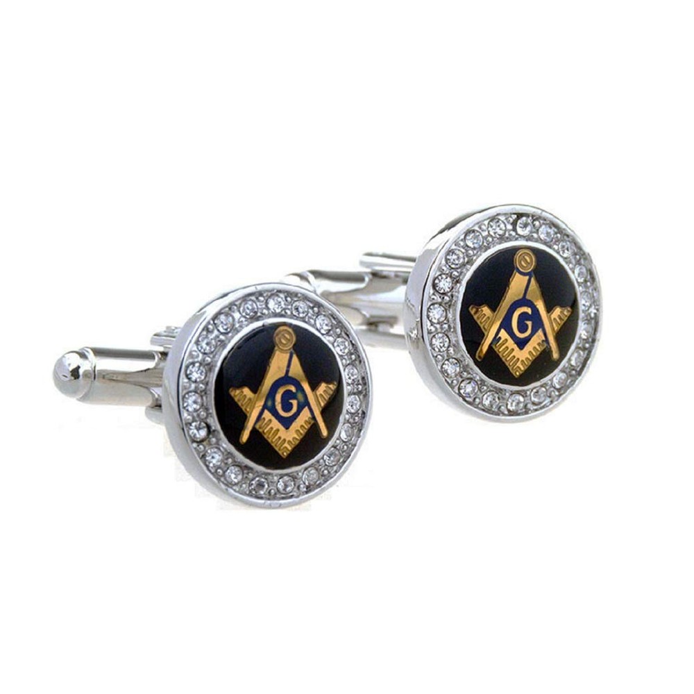 Freemason Masonic Mason Crystal Pair Cufflinks in a Presentation Gift Box & P...