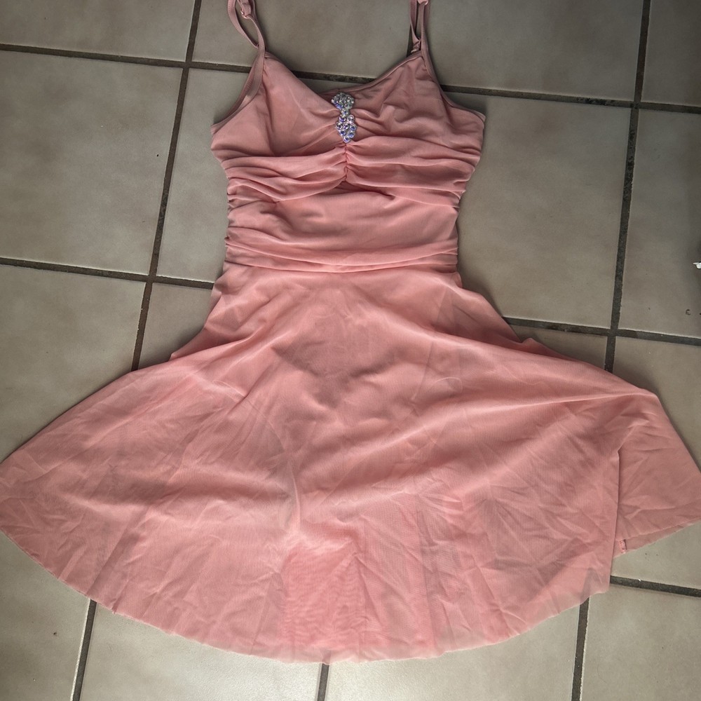 Short Pink Tulle Cocktail Dress With Rhinestone Beading & Sheer Halter Neckline