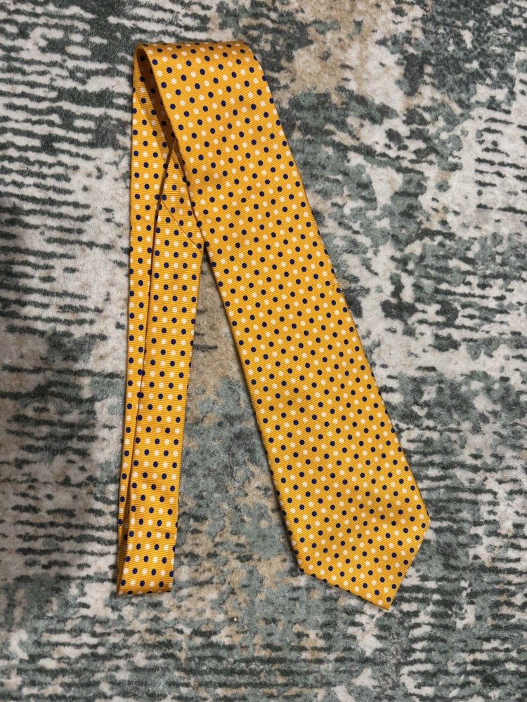 Ralph Lauren Green Label Blue Yellow Polka Dot Tie 100% Silk Made In USA