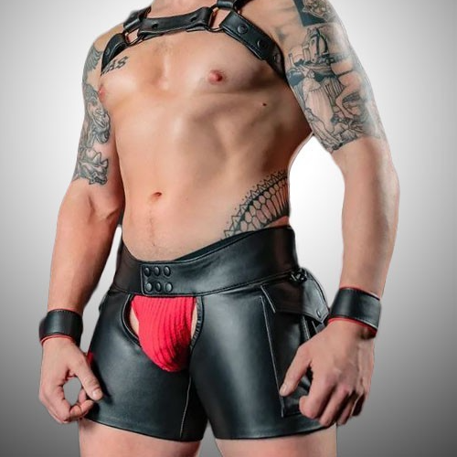 Men black genuine Leather Shorts Chaps Club Wear Handmade Leather Shorts chaps