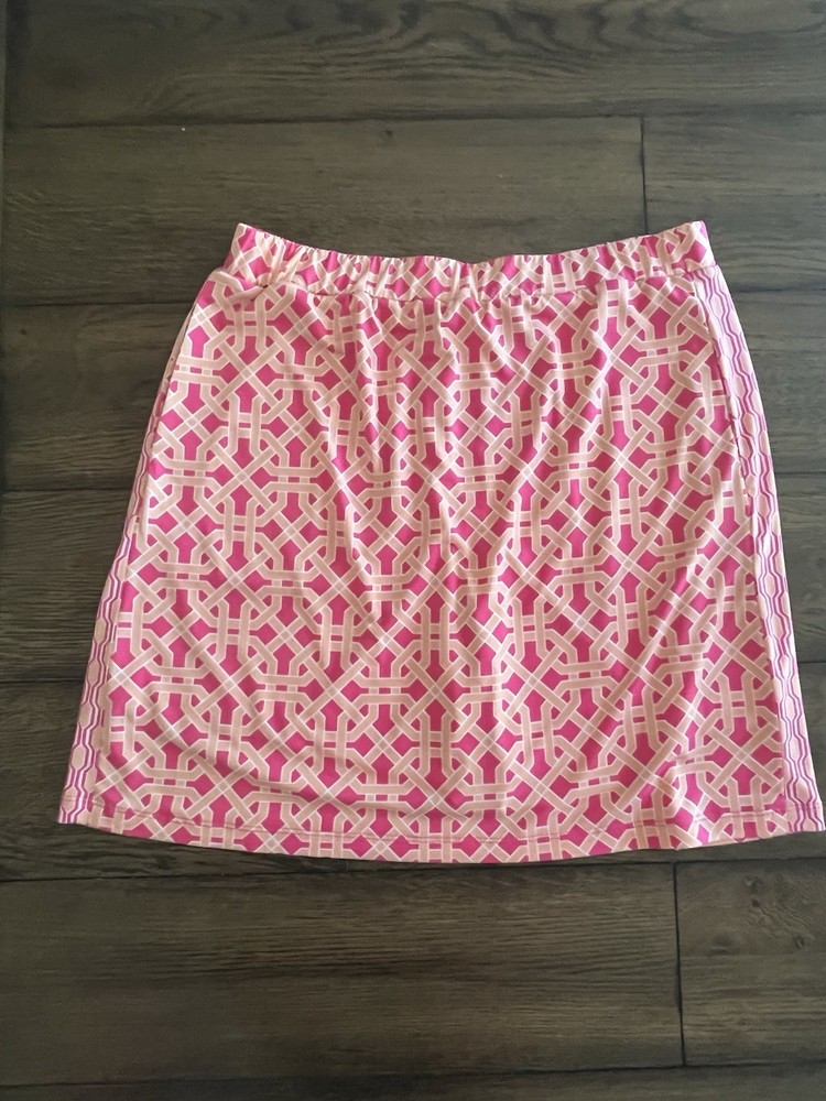Susan Graver Skort Womens S Pink Liquid Knit Geometric Elastic Waist Lined Golf