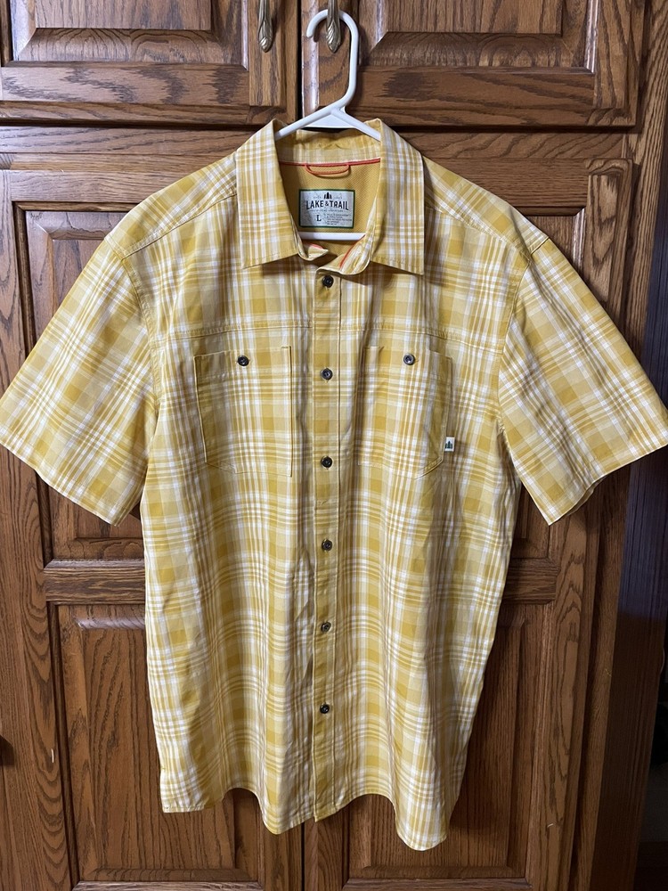Lake & Trail Mens Shirt Short Sleeve Fishing Hiking Outdoors Large Yellow