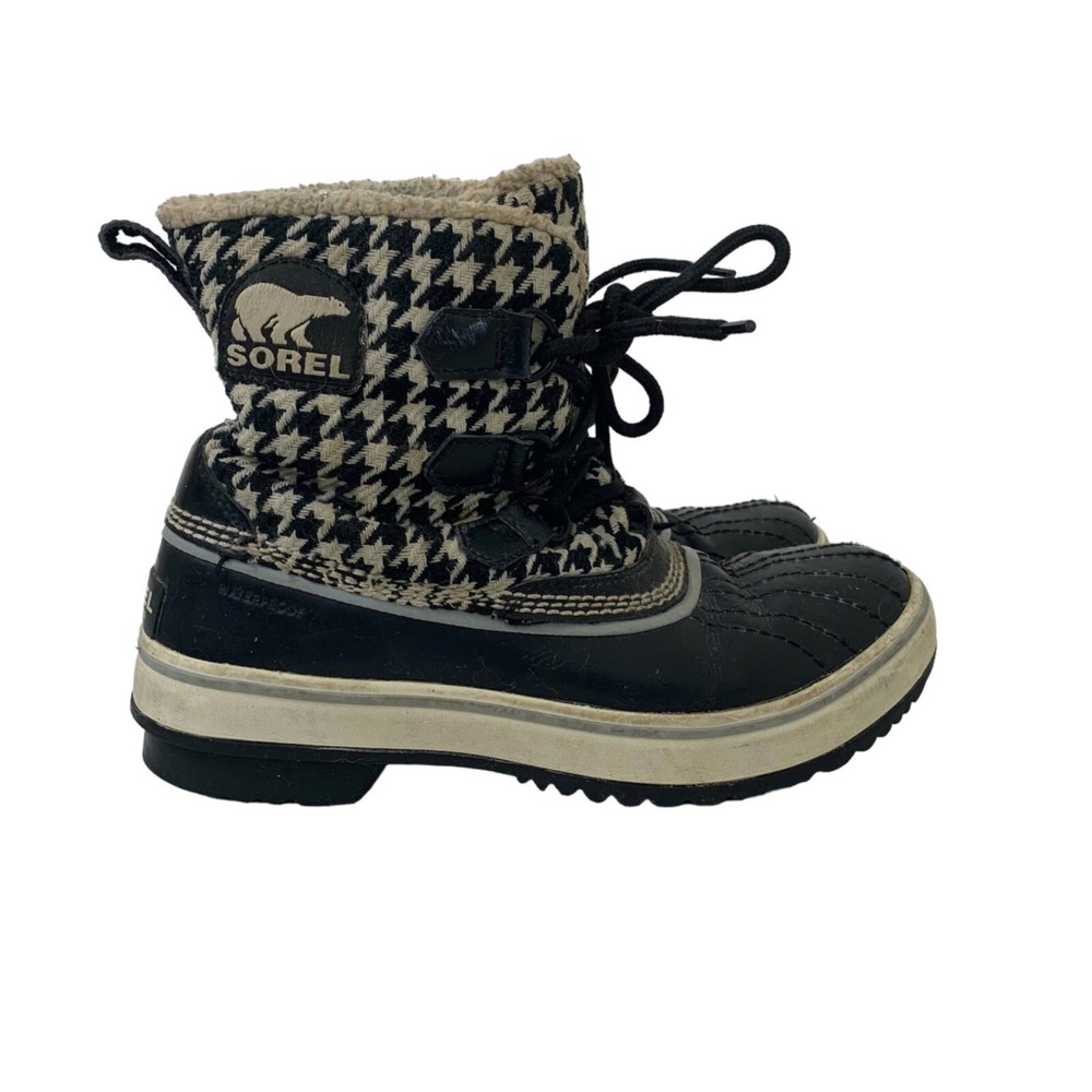Sorel Women's Tivoli Houndstooth Tweed Boots with Faux Fur Lining Size 6