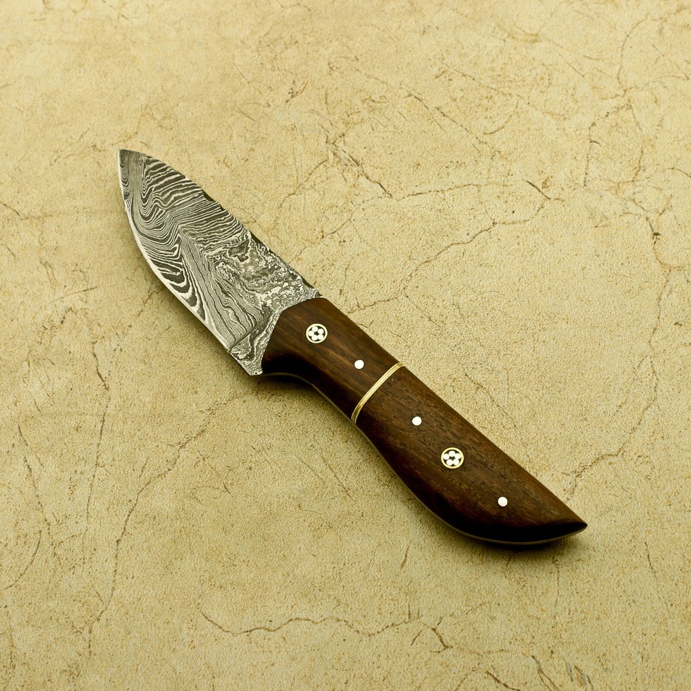 CUSTOM HANDMADE DAMASCUS STEEL BLADE ROSE WOOD HANDLE FIXED BLADE HUNTING KNIFE