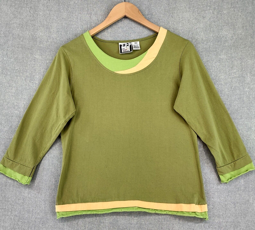 Take Two Clothing Top Womens Medium Green 3/4 Sleeve Pullover Blouse
