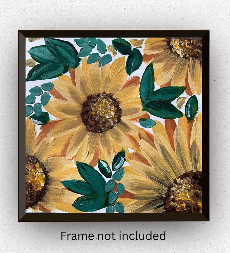 8x8” Yellow Sunflowers Abstract Floral Art Acrylic Paper VLP Original
