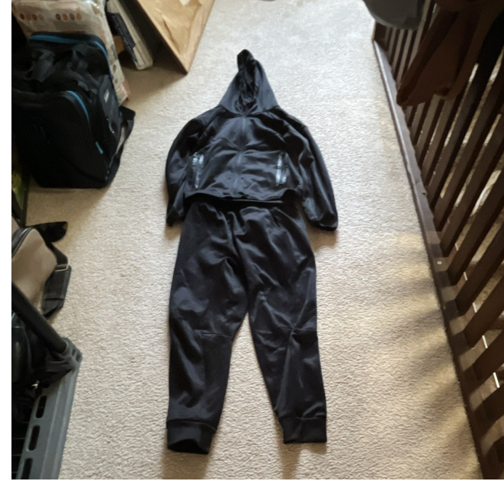 SILVERSILK Men's Black Polyester 2-Piece Hooded Hoodie & Pants Set Size L