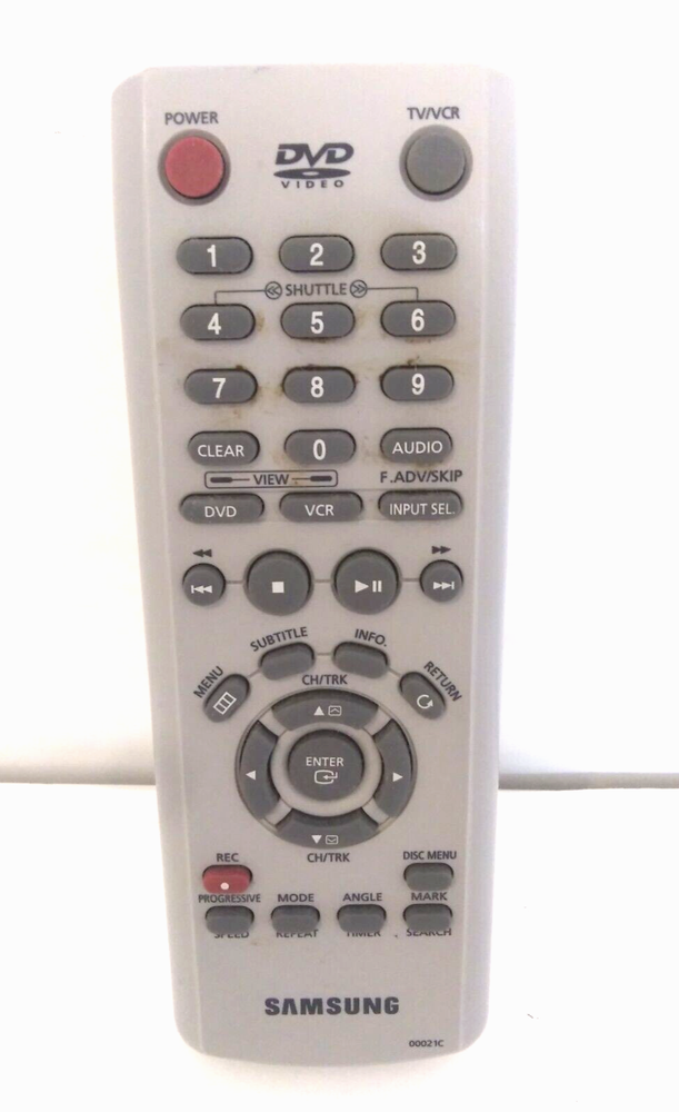 Samsung DVD TV VCR Remote 00021c Gray Excellent Condition Need Batteries TESTED
