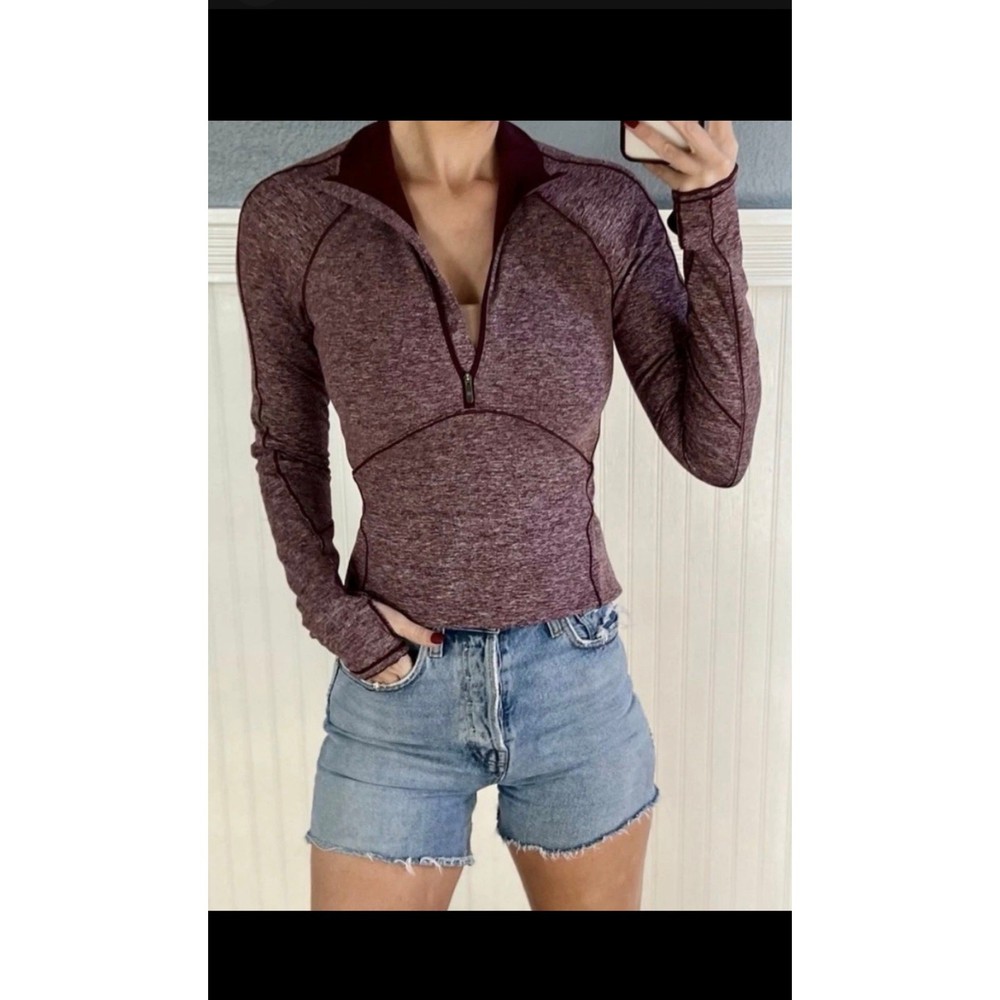 Lululemon Women Always Alert 1/2 Zip Heathered Garnet Pullover Jacket Sz 8 gym