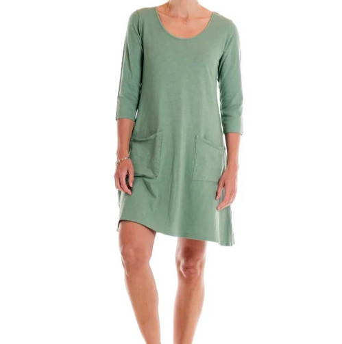 Fresh Produce small lagoon green $69 Dalia jersey cotton pockets 3/4 dress nwt s