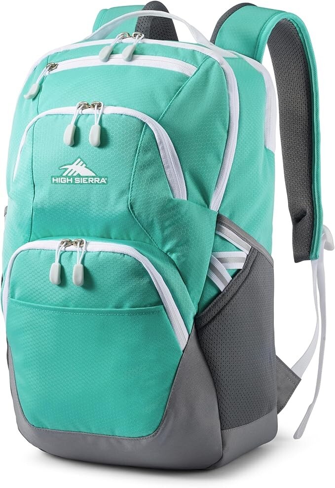 High Sierra Backpack Aquamarine/Silver and White Swoop 30L 19' Travel Laptop