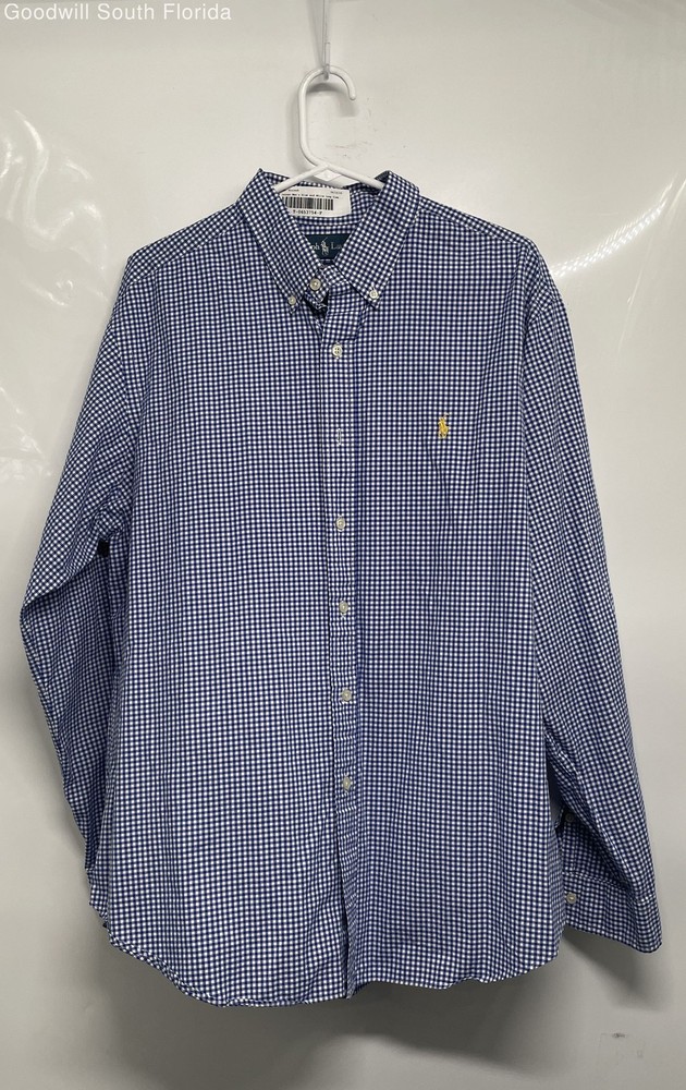Ralph Lauren Mens Blue White Long Sleeve Classic Fit Button-Up Shirt Size XL