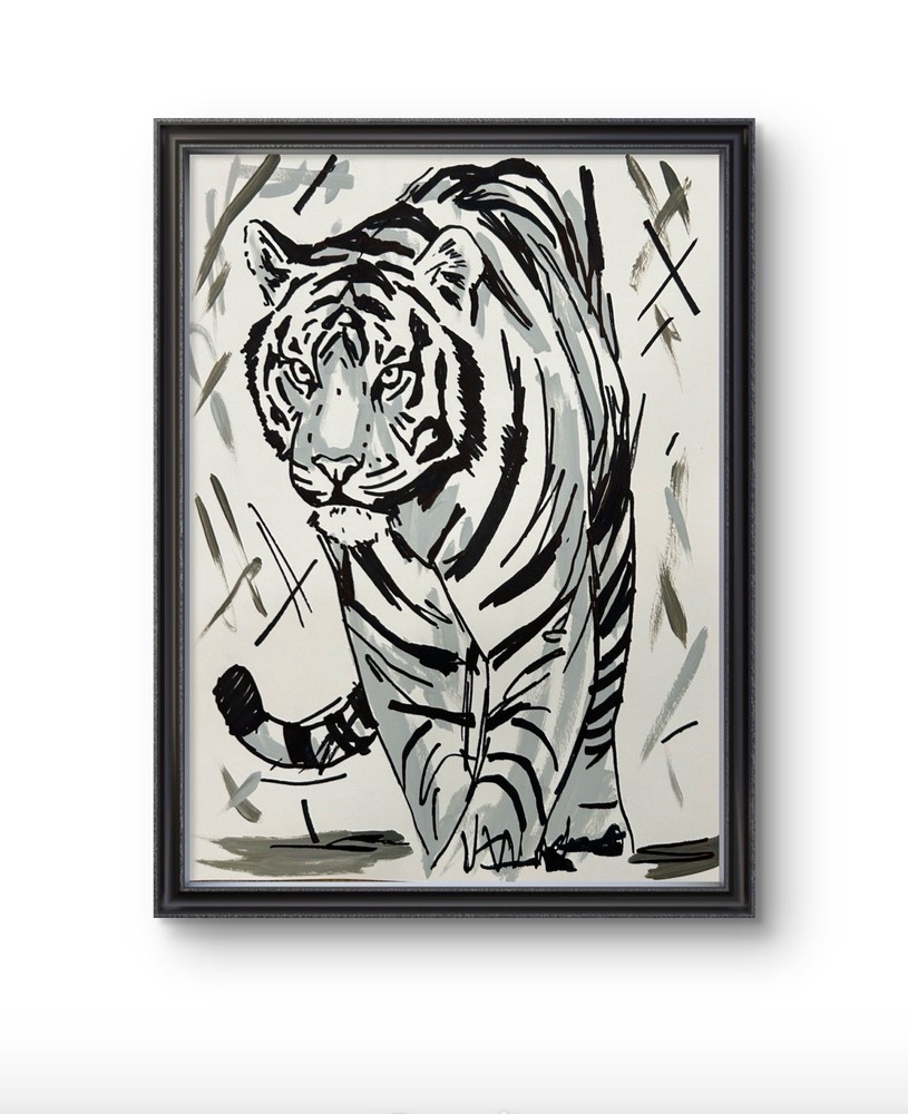 Original Abstract Tiger Painting 9x12 paper Modern Wall Art Home Decor Signed