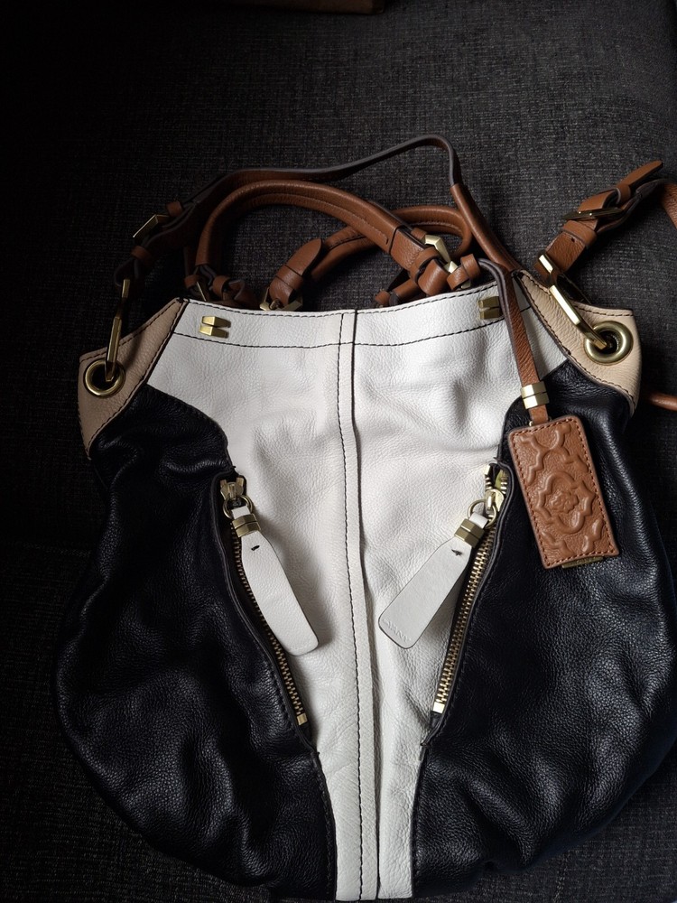 ORYANY Black/White Multi Leather VICTORIA Convertible Tote Bag