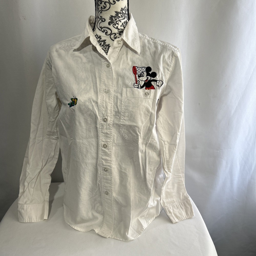 Vintage Disney Mickey Unlimited Jerry Leigh Button White Shirt Womens Small