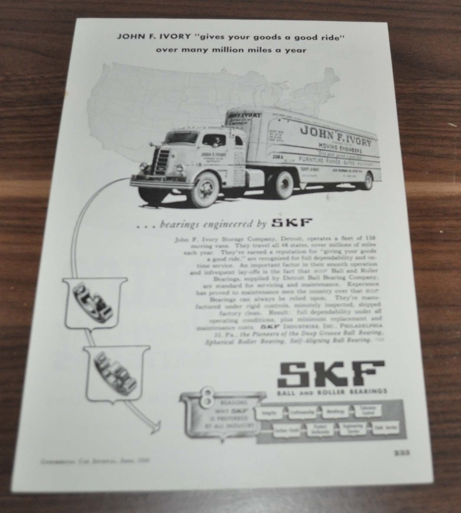 1950 John Ivory SKF Mack E Delco Batteries Truck Ad