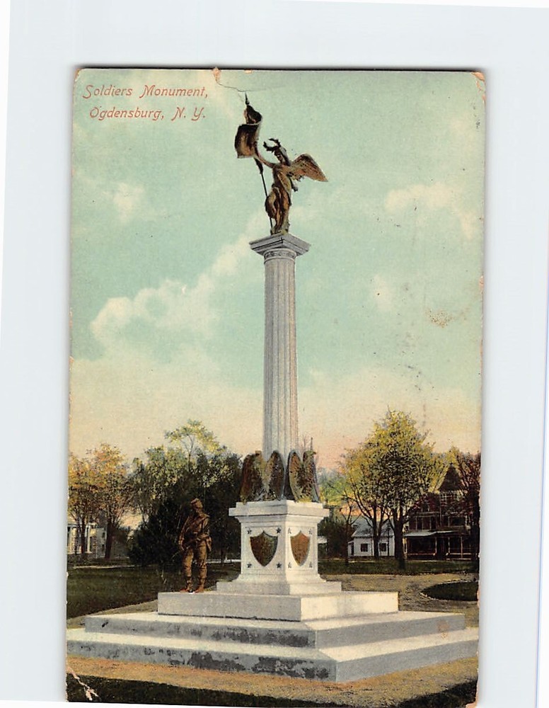 Postcard Soldiers Monument Ogdensburg NY