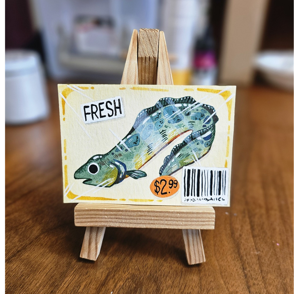 ACEO Original Fresh Fish Eel Water Animal Ocean Grocery Store Art by kateydew