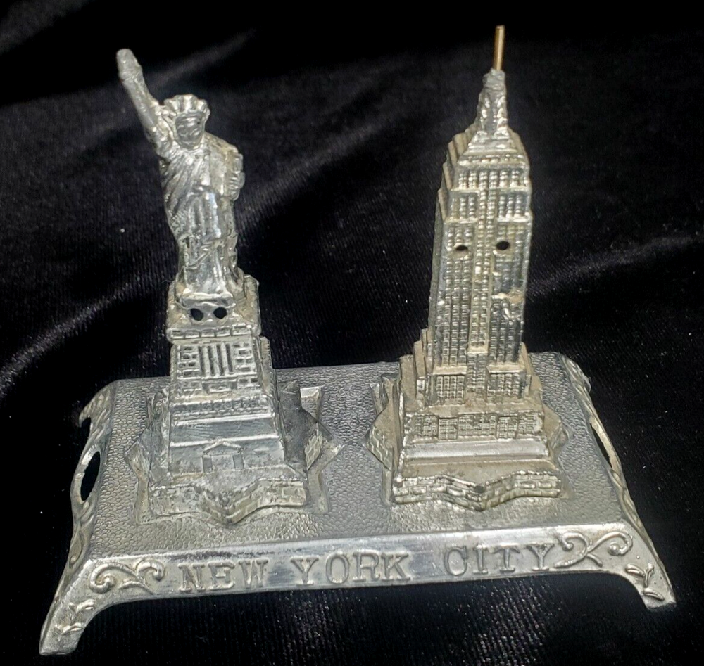 Vintage Aluminum Statue of Liberty Empire State Building Salt Pepper Shakers