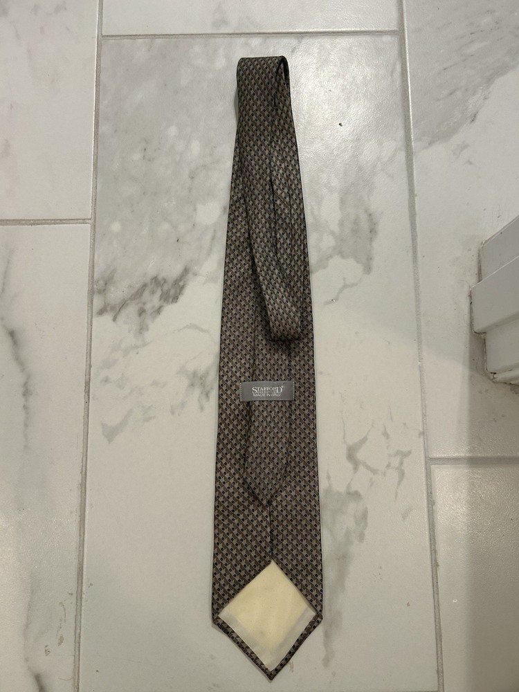 Stafford Executive Geometric Brown Blue 100% Silk Tie Made in Italy