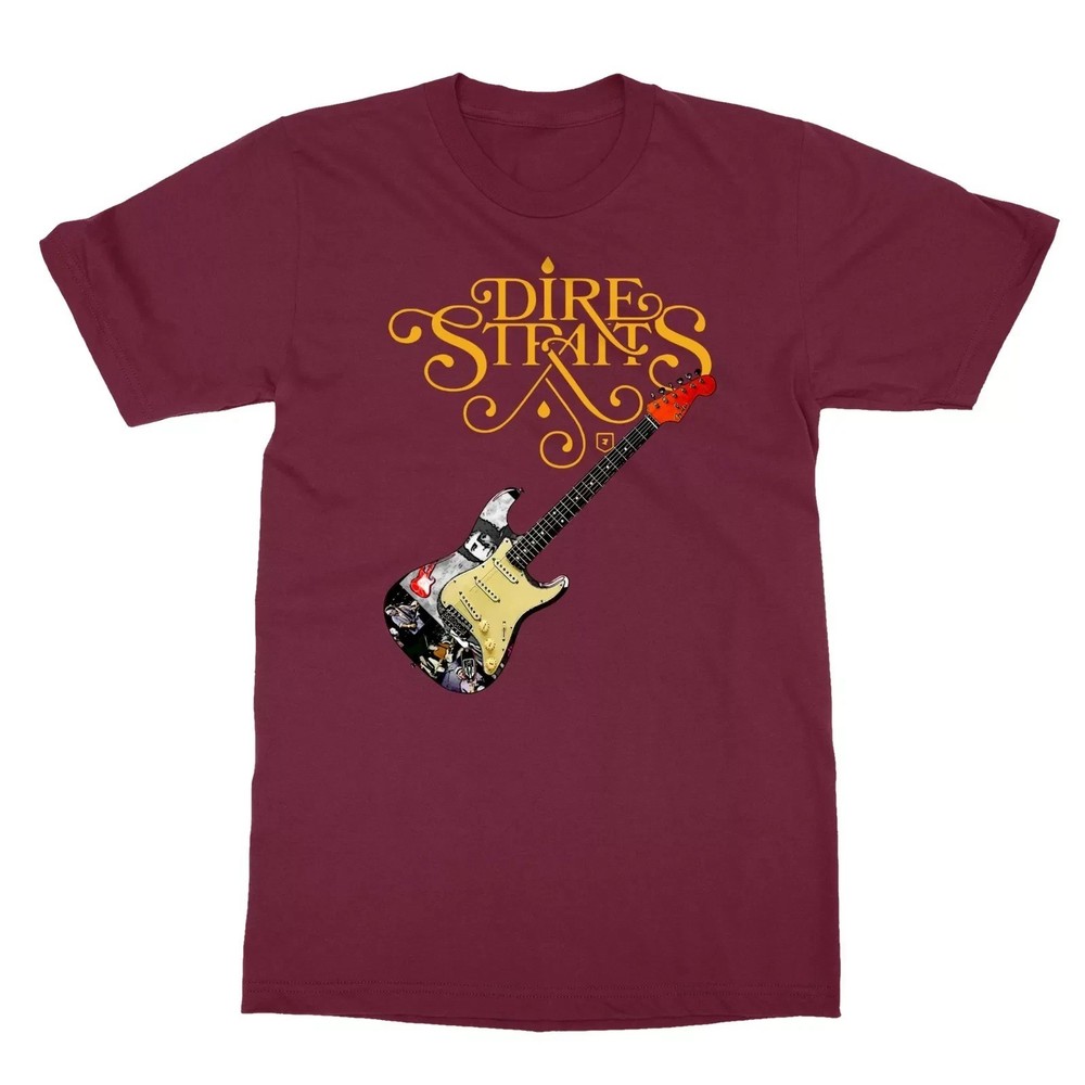 Dire Straits Band Anniversary Guitar Maroon T Shirt Full Size S-5Xl