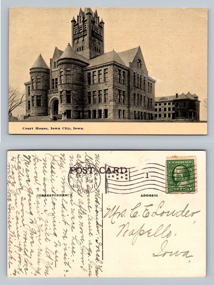 Iowa City IA-Iowa Court House Stone Castle Style Building Vintage c1911 Postcard