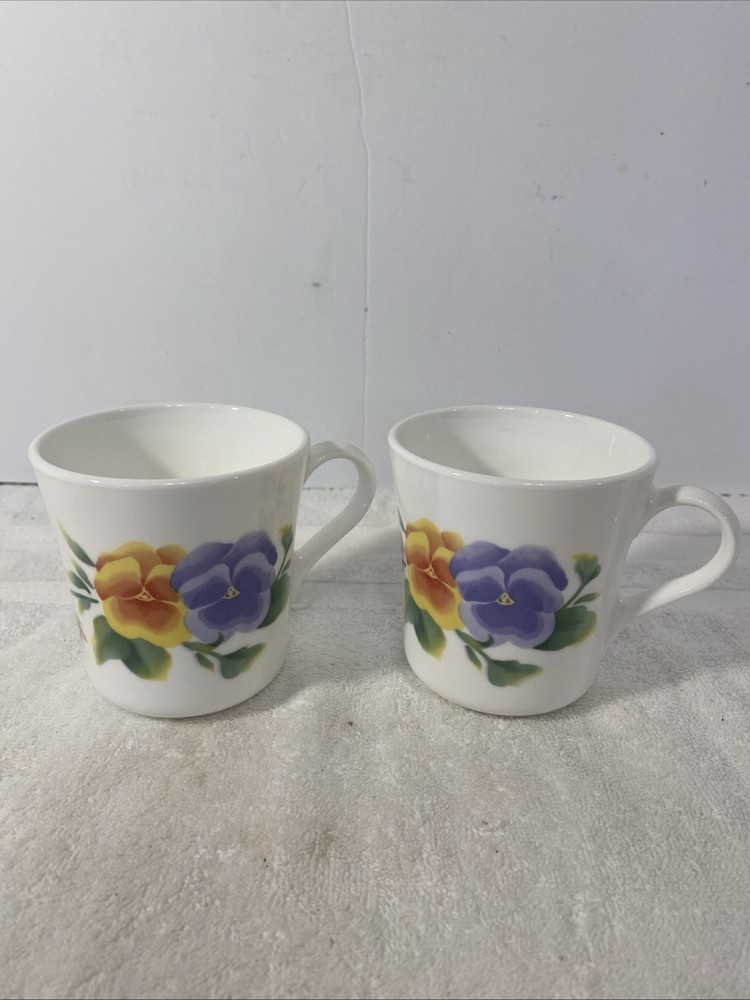 Corning Corelle Summer Blush Pansy Coffee Tea Cups Set Of 2