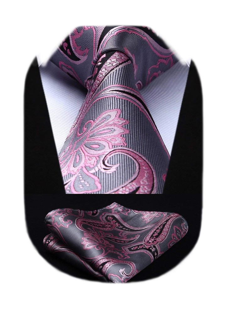 Extra Long Ties for Men Classic Floral Tie and Pocket Square Elegant Silk