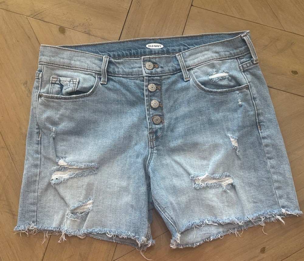 Old Navy Women's Distressed Button Fly Light Denim Shorts - Size 8
