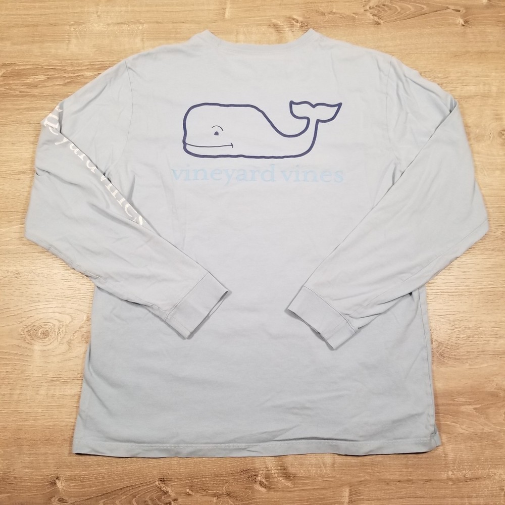 Vineyard Vines Long Sleeve Pocket T Shirt Graphic Print Mens Large Light Blue