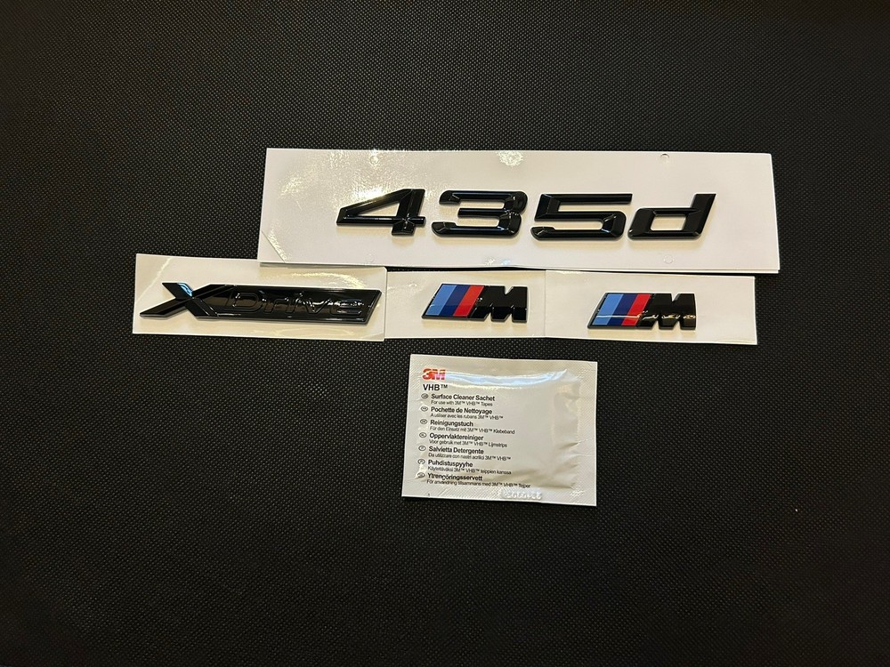 BMW 435d + Xdrive + 2X M WING BADGES IN GLOSS BLACK. FREE ALCOHOL WIPE