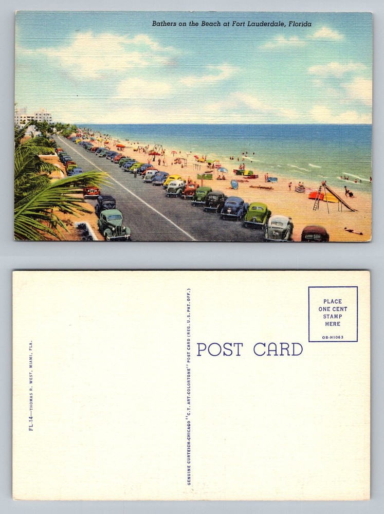 Fort Lauderdale, FL-Florida, Bathers On The Beach Oceanfront Vintage Postcard