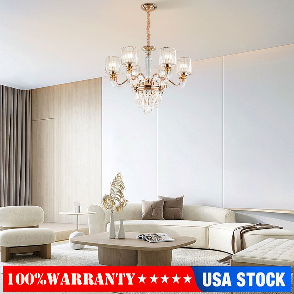 Modern 6-Light Round Crystal Chandelier Pendant Lamp 70x49cm Ceiling Fixture  