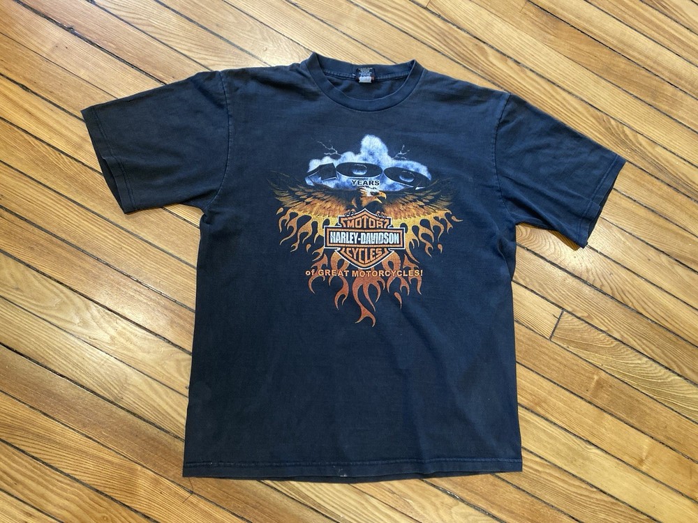 Harley-Davidson Y2K Vintage Motorcycle T-Shirt Size Large Double Sided 2002 2003