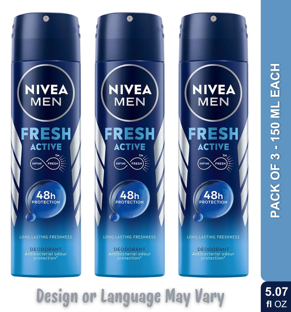 Nivea Men Fresh Active 48h Deodorant Spray 150ml 3 Pack