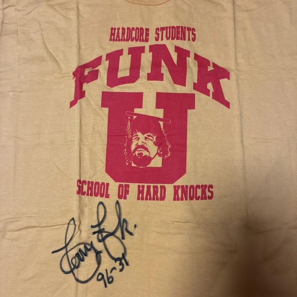 Terry Funk 90s Signed Vintage Wrestling T-Shirt XL Yellow Red Unused