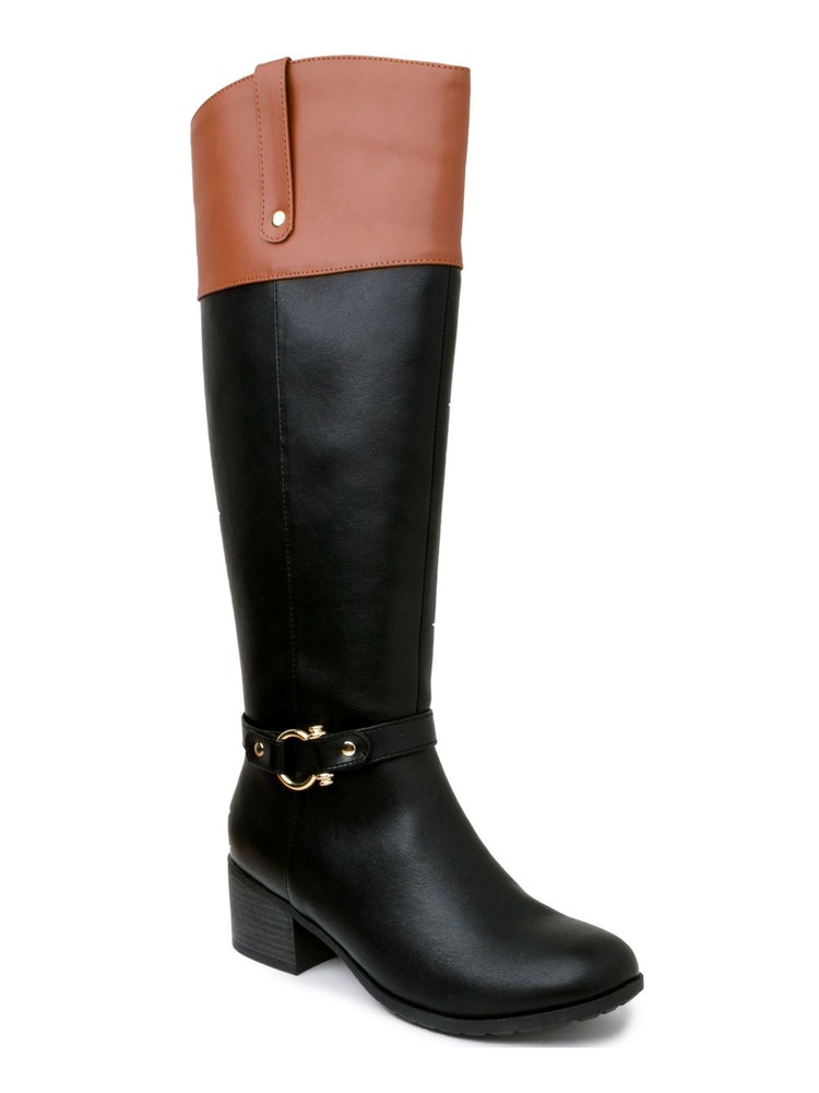 KAREN SCOTT Womens Black Croc Harness Straps Vickyy Almond Riding Boot 10 W XWC