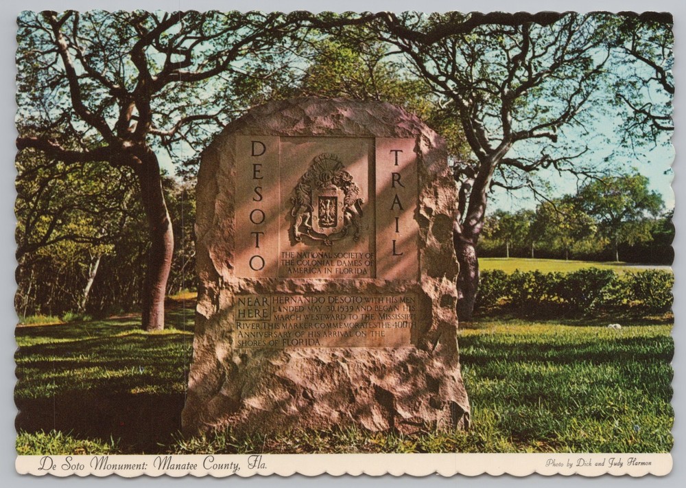 State View~De Soto Monument @ Manatee County Florida~Continental Postcard