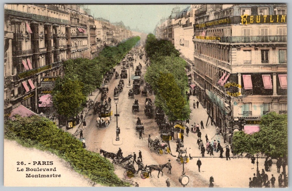 Antique Postcard Horse-drawn Street Scene Paris, Fr 1900s