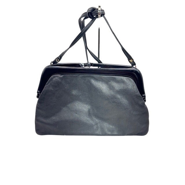 Vintage Black Leather Kiss Lock Crossbody Bag Frame Clutch Shoulder Bag