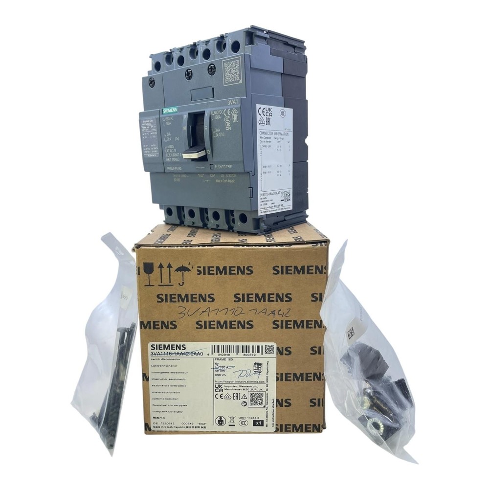 Siemens Circuit Breaker 160A 3VA1110-1AA42-0AA0 3-Pole For Industry