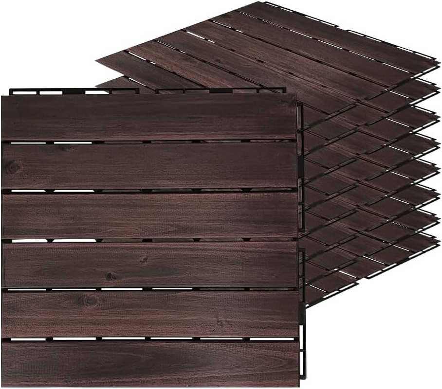 Acacia Hardwood Interlocking Deck Tiles Walnut Straight 12x12 9-Piece Flooring Set-image