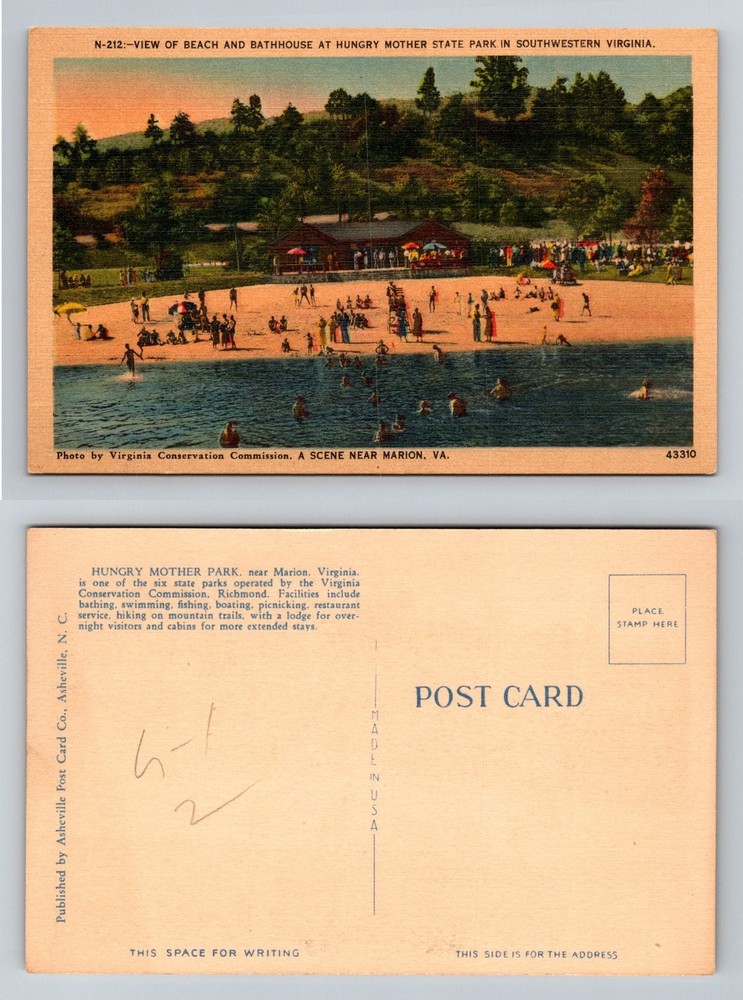 Marion, VA-Virginia, Hungry Mother State Park Beach Bathhouse Vintage Postcard