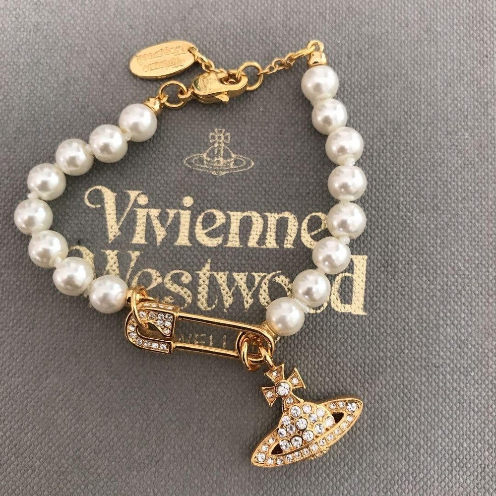 Vivienne Westwood Orb Bracelet White 1 Row Pearl Gold Clip Outlet authentic