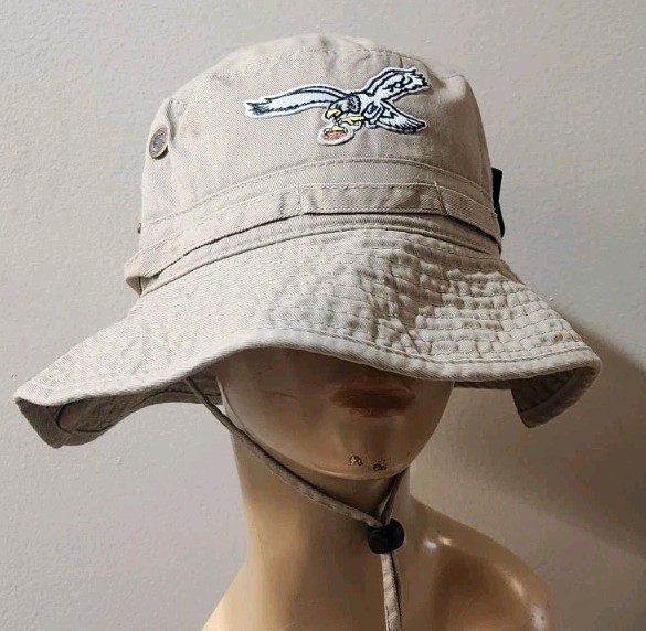 Philadelphia Eagles Khaki Boonie Hat with Adjustable Side Snaps & Chin Strap
