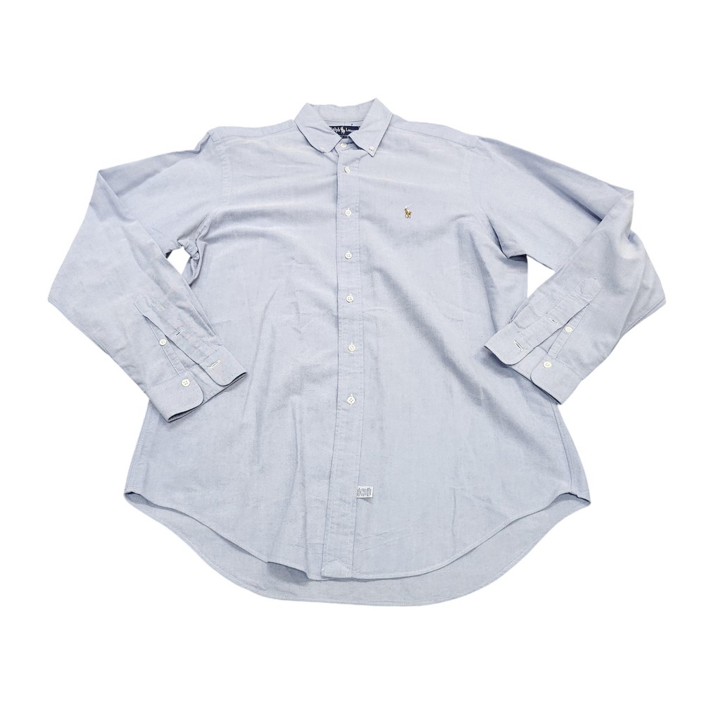 Ralph Lauren Shirt Mens Large Blue Solid Long Sleeve Button Front Casual Oxford