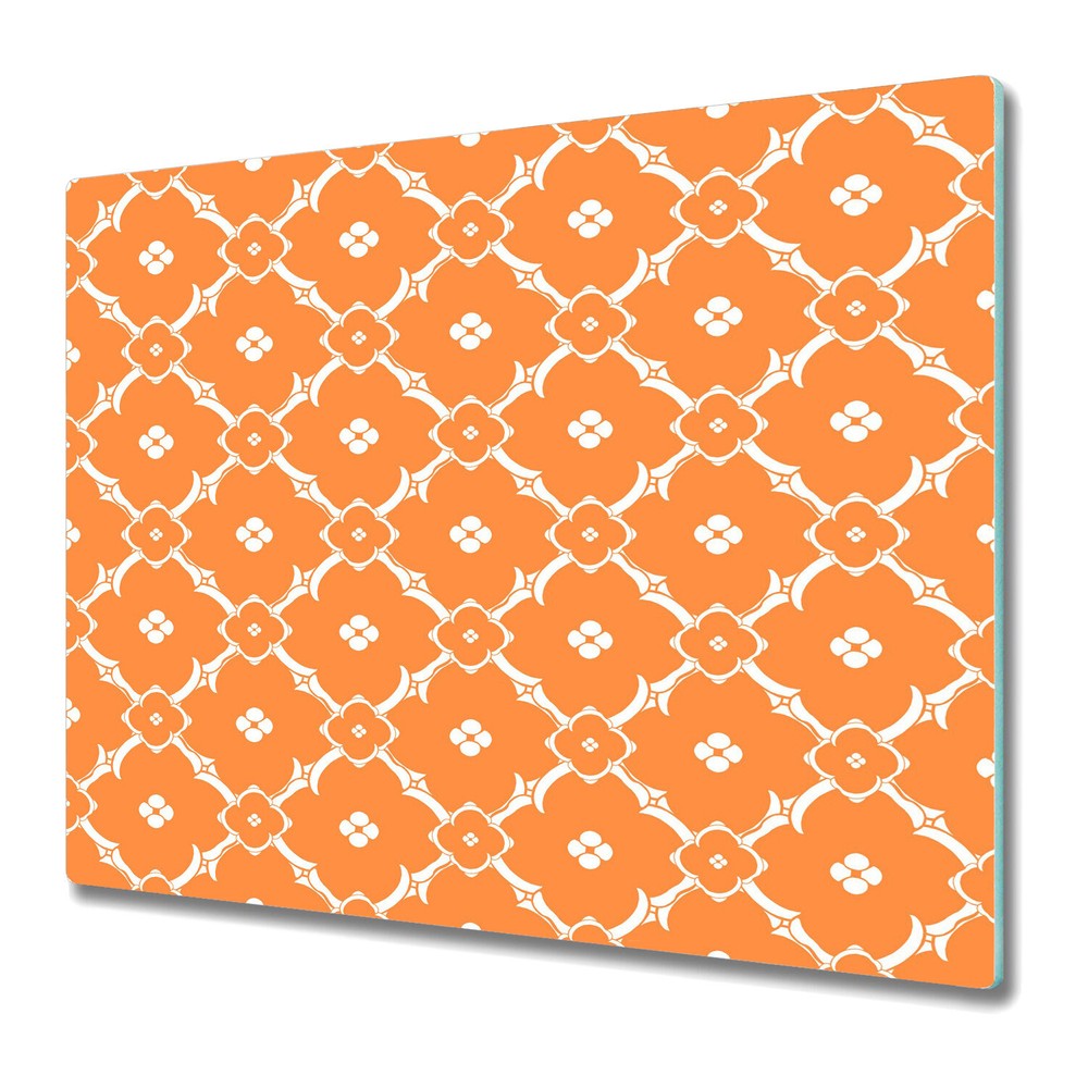 Glass Chopping Cutting Board Orange Moroccan Flowers delicate 60x52