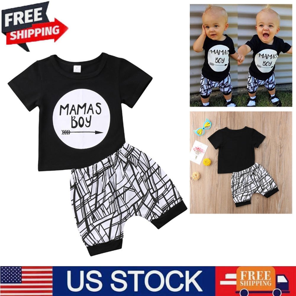 Toddler Baby Boy Summer Clothes Letter Print Short Sleeve T Shirt+Shorts Outfits