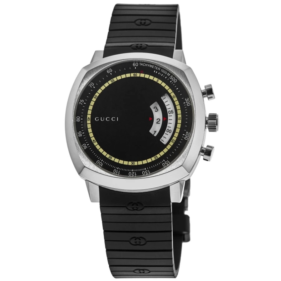 Gucci Grip Black Dial Rubber Strap Mens Watch YA157301